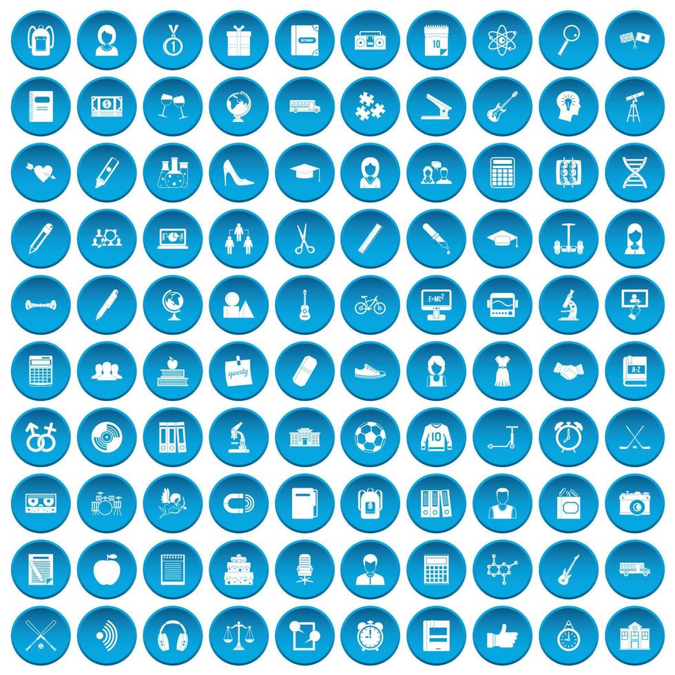 100 High-School-Icons blau gesetzt vektor