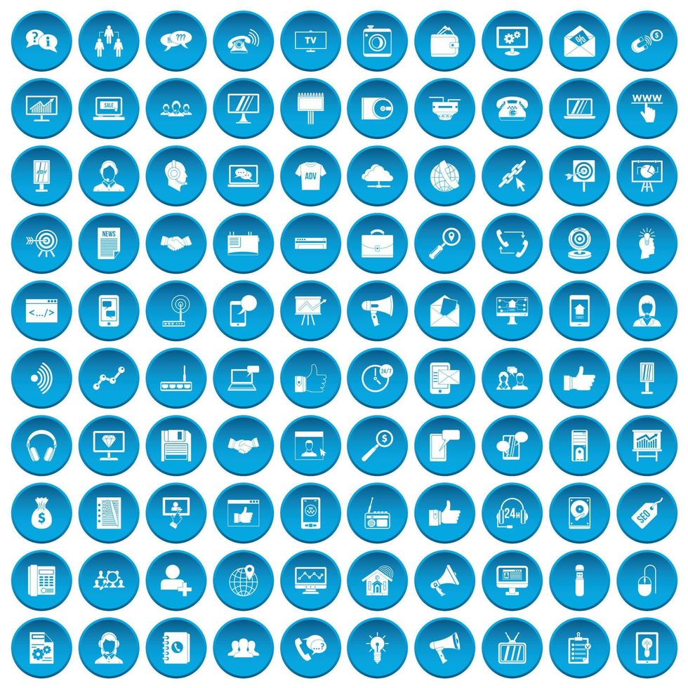 100 Helpdesk-Icons blau gesetzt vektor