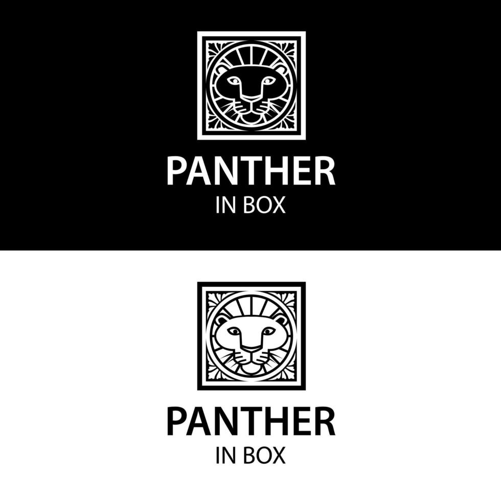 panter svart och vitt i låda retro vintage logotypdesign vektor