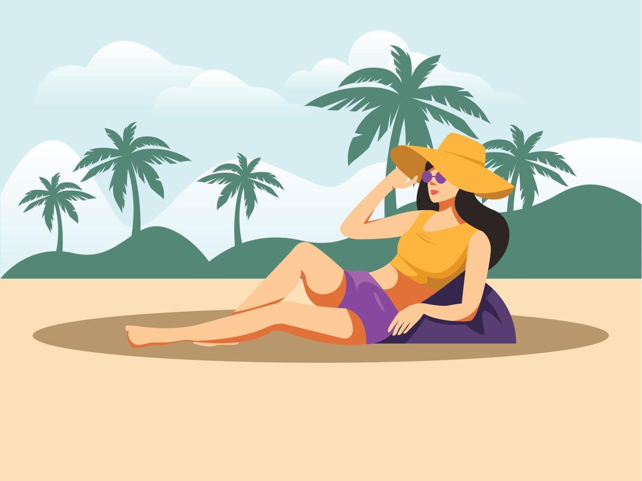 Mädchen entspannen und Sonnenbaden am Strand Sommerzeit vektor