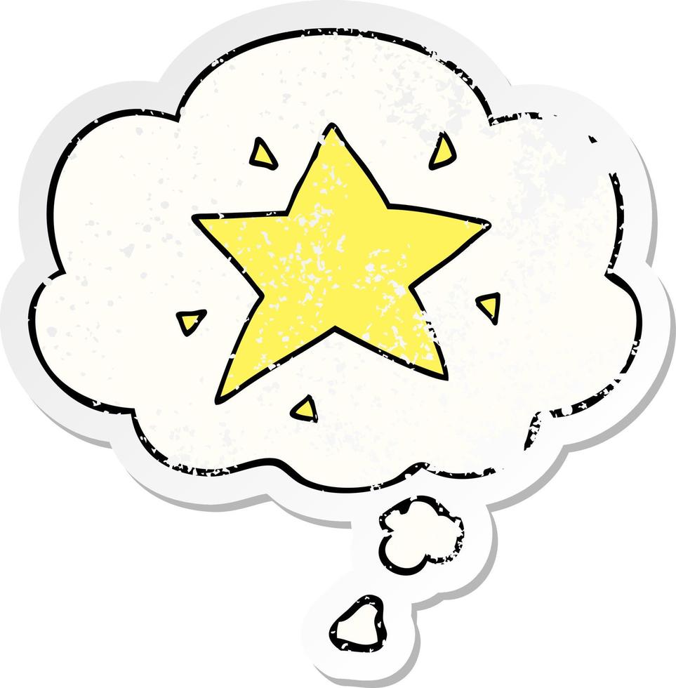 tecknad stjärna och tankebubbla som en nödställd sliten klistermärke vektor