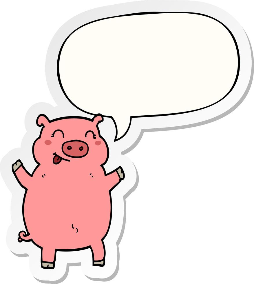 tecknad gris och pratbubbla klistermärke vektor