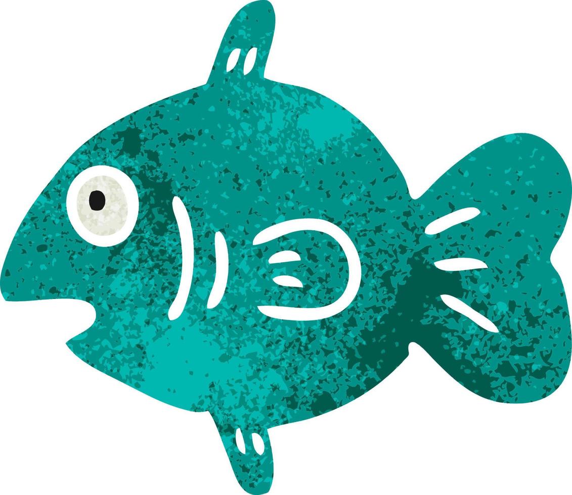 retro tecknad doodle av en marin fisk vektor