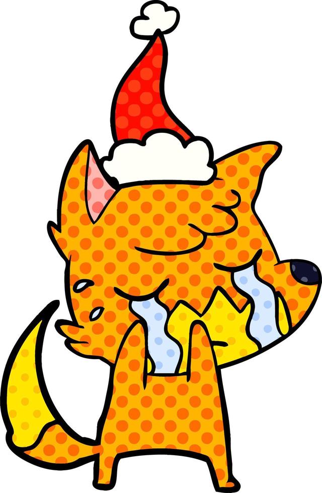 crying fox serietidning stil illustration av en bär tomte hatt vektor