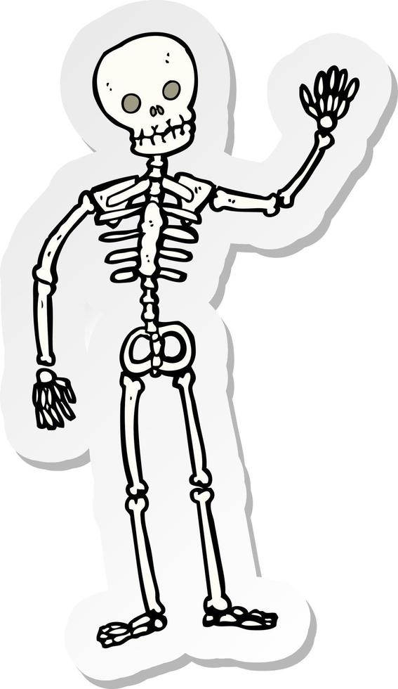 klistermärke av en tecknad vinkande skelett vektor