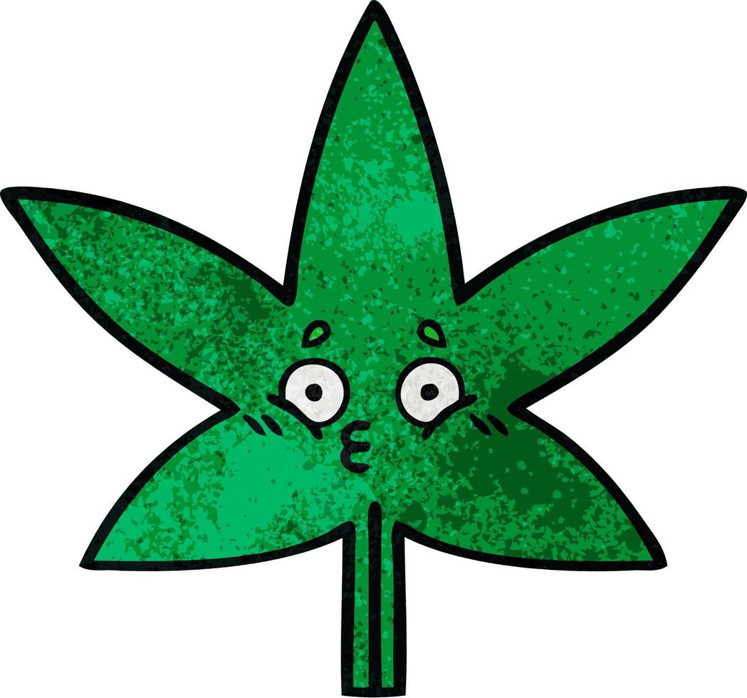 retro grunge textur tecknad marijuana blad vektor