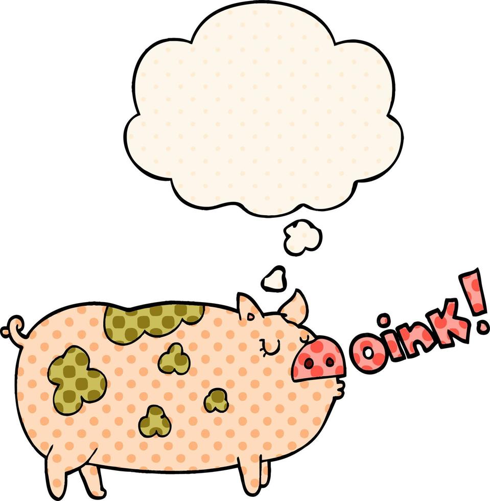 Cartoon Oinking Schwein und Gedankenblase im Comic-Stil vektor