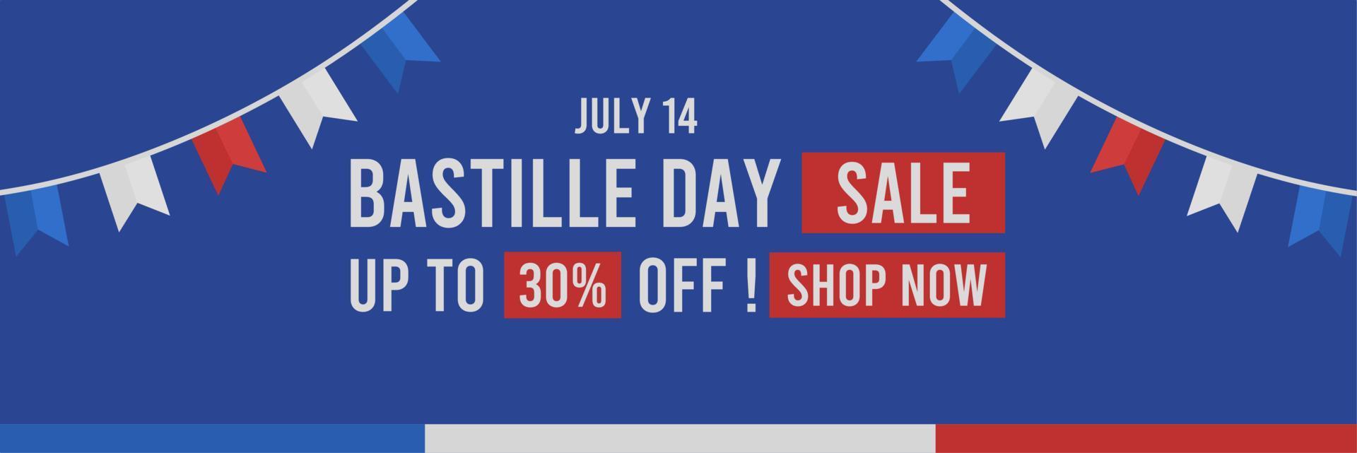 einfaches und attraktives bastille day sales banner für aktionen, rabatte, marketing und sonderangebote am 14. juli vektor