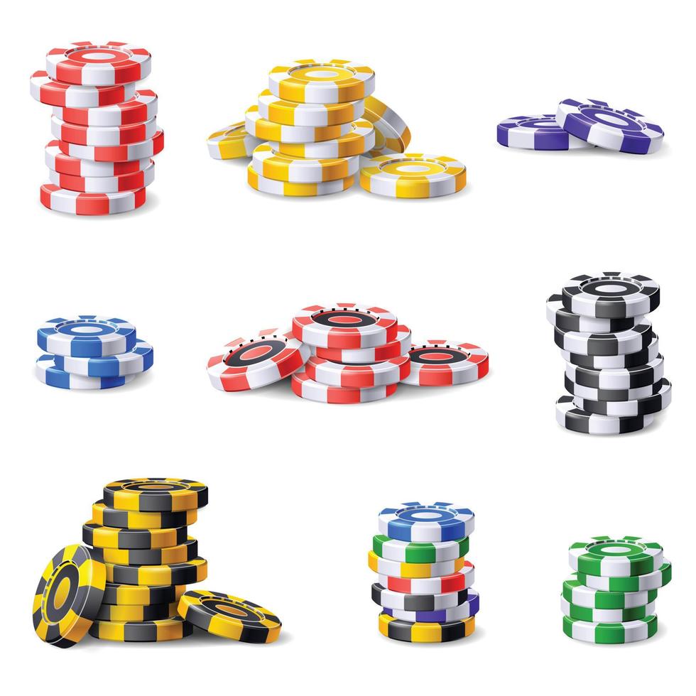 Casino-Chips-Symbole setzen Cartoon-Vektor. Poker Chip vektor