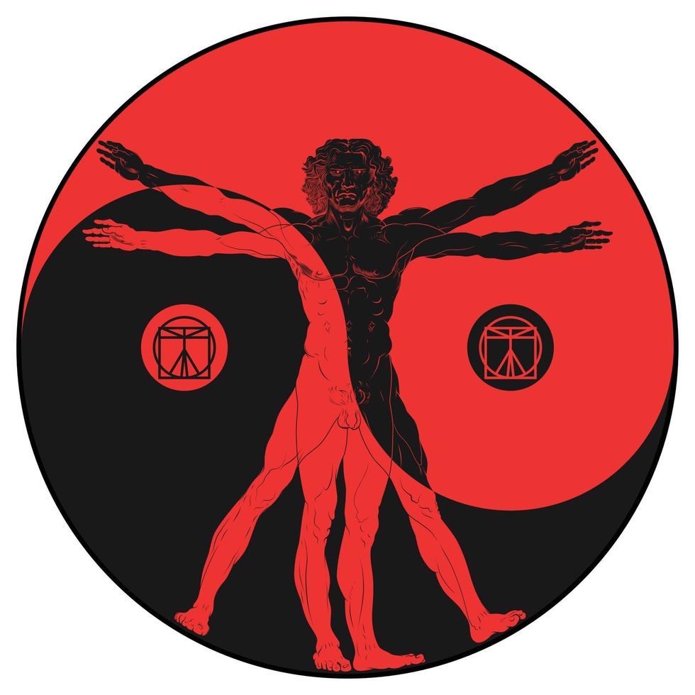 vitruvian man vektor design med yin yang symbol