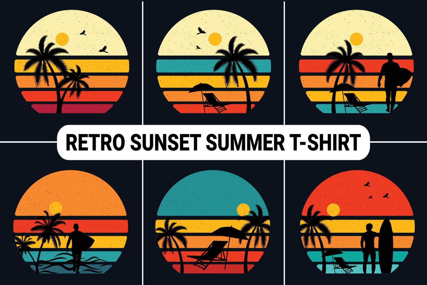 retro solnedgång sommar t-shirt design bakgrund vektor