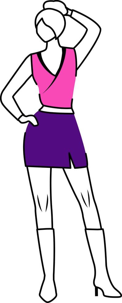 kvinnlig modell bär höga stövlar och kjol semi platt färg vektor karaktär