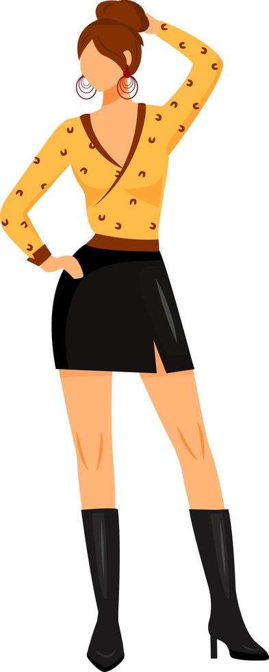 kvinna som bär nattklubb outfit semi platt färg vektor karaktär