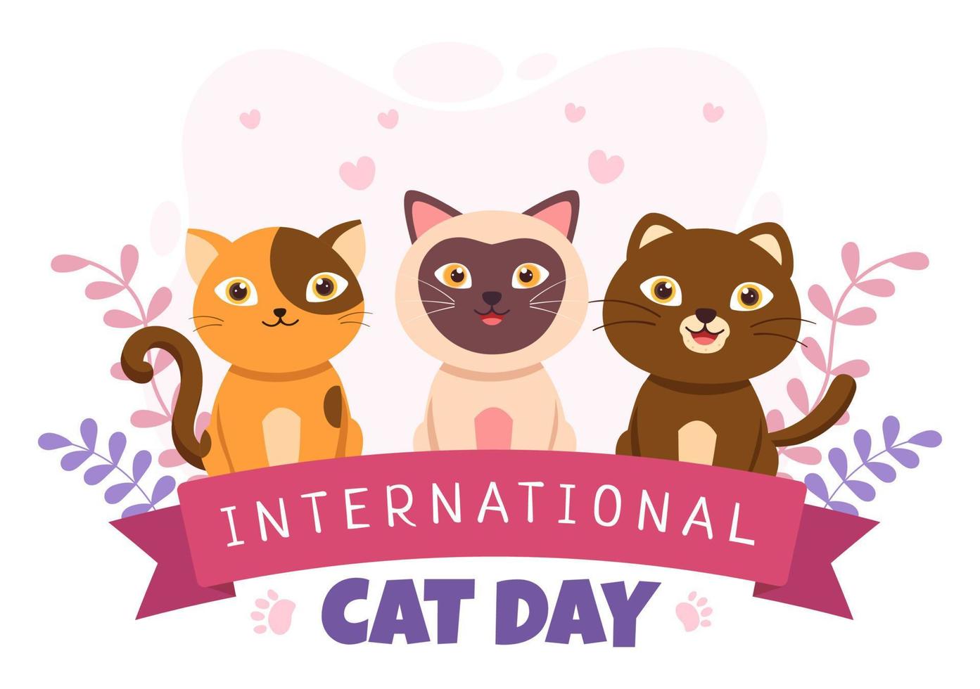der internationale katzentag feiert die freundschaft zwischen menschen und katzen am august in einer niedlichen flachen cartoon-hintergrundillustration vektor