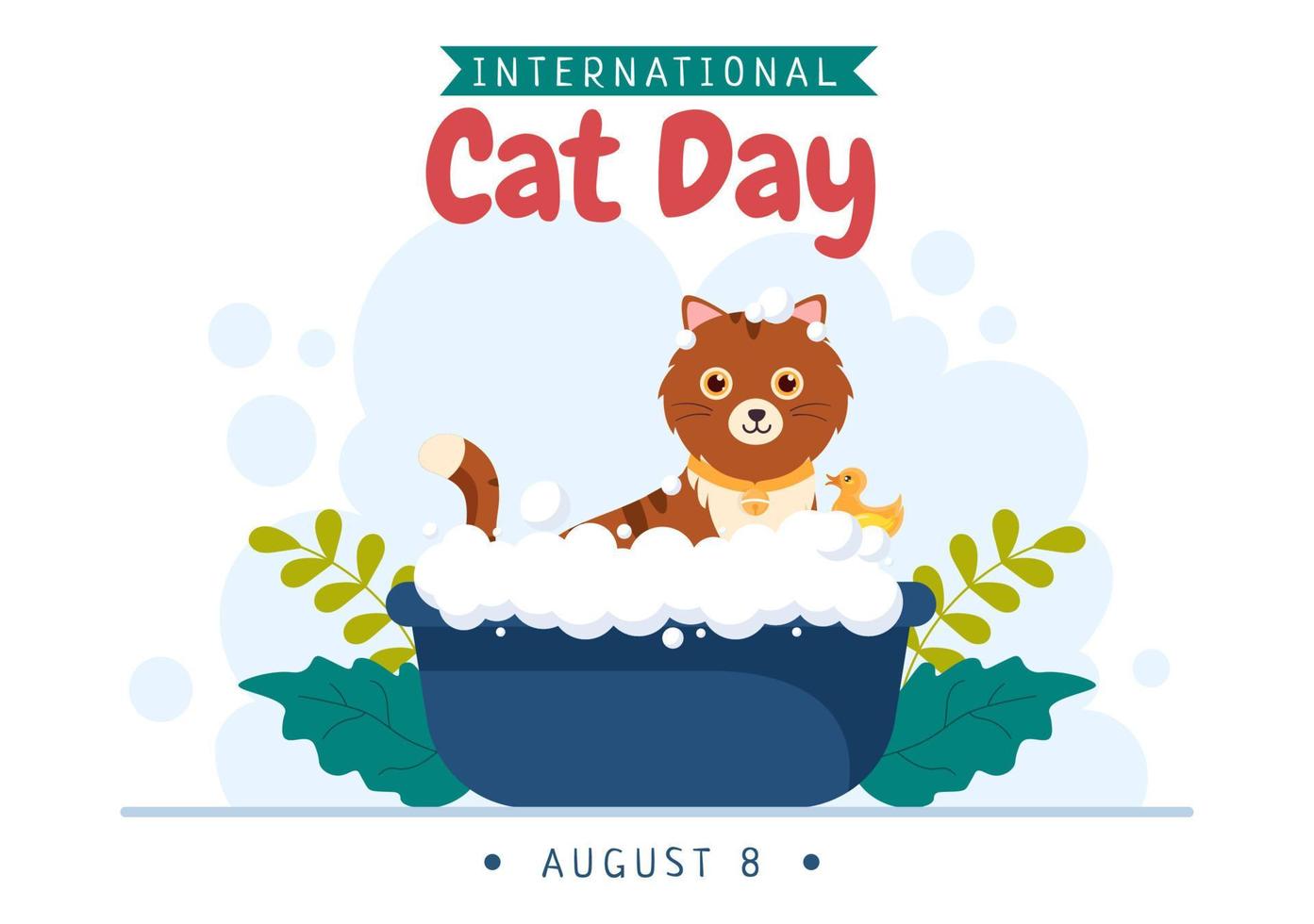 der internationale katzentag feiert die freundschaft zwischen menschen und katzen am august in einer niedlichen flachen cartoon-hintergrundillustration vektor