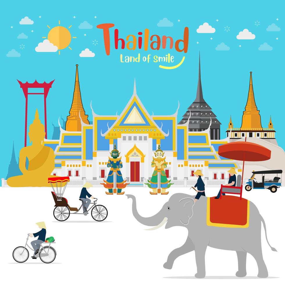 willkommen in thailand und wächterriese, thailand reisekonzept. der goldene große palast in thailand im flachen stil zu besuchen vektor