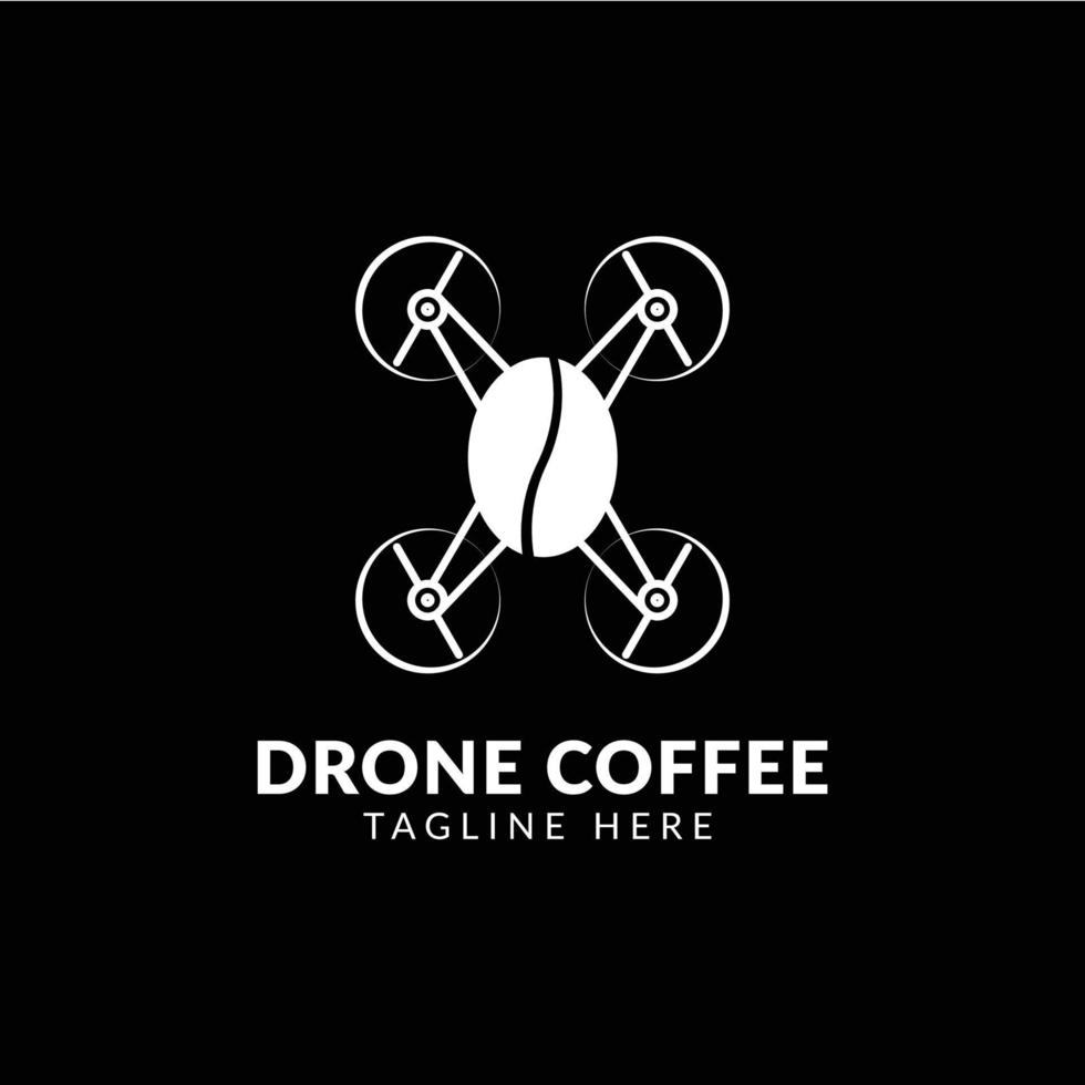 Drohnen-Coffee-Shop-Logo-Vorlage, Vektor-Drohne mit Kaffee-Symbol. moderne, einfache flache Vektorillustration für Website oder mobile App. isoliert auf weiß. vektor