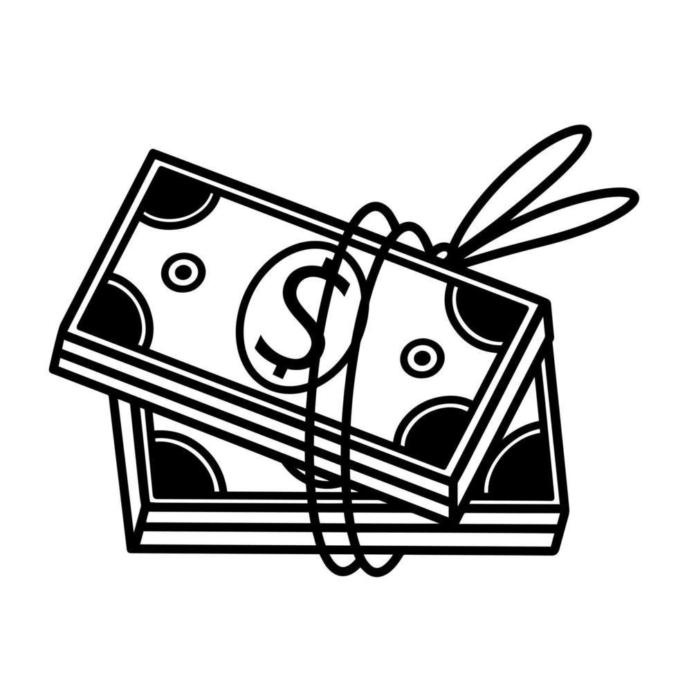 Haufen amerikanischer Dollar-Vektorsymbol. ein Stapel Geld, der mit einem Seil zusammengebunden ist. bank of usa ticket, währungssymbol. Banknotenbündelskizze, Bargeld. Abbildung isoliert auf weißem Hintergrund vektor