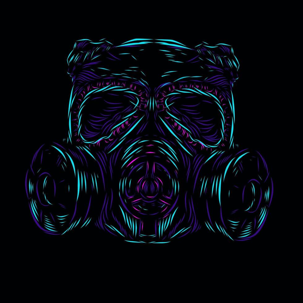 gasmask linje popkonst potrait logotyp färgglad design med mörk bakgrund. isolerad svart bakgrund för t-shirt, affisch, kläder, merch, kläder, badge design vektor