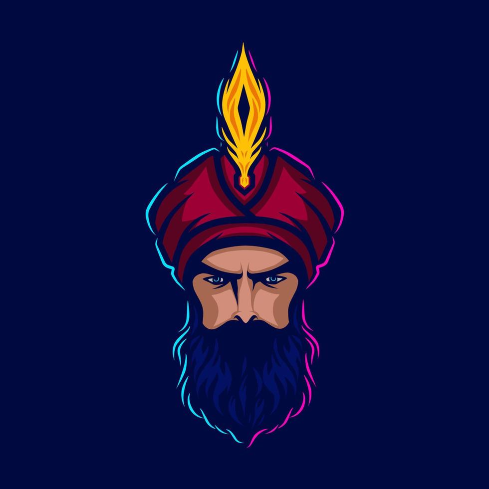 sultan arabischer könig logo vektorlinie neonkunst potrait buntes design mit dunklem hintergrund. abstrakte grafische Darstellung. isolierter schwarzer Hintergrund für T-Shirt vektor