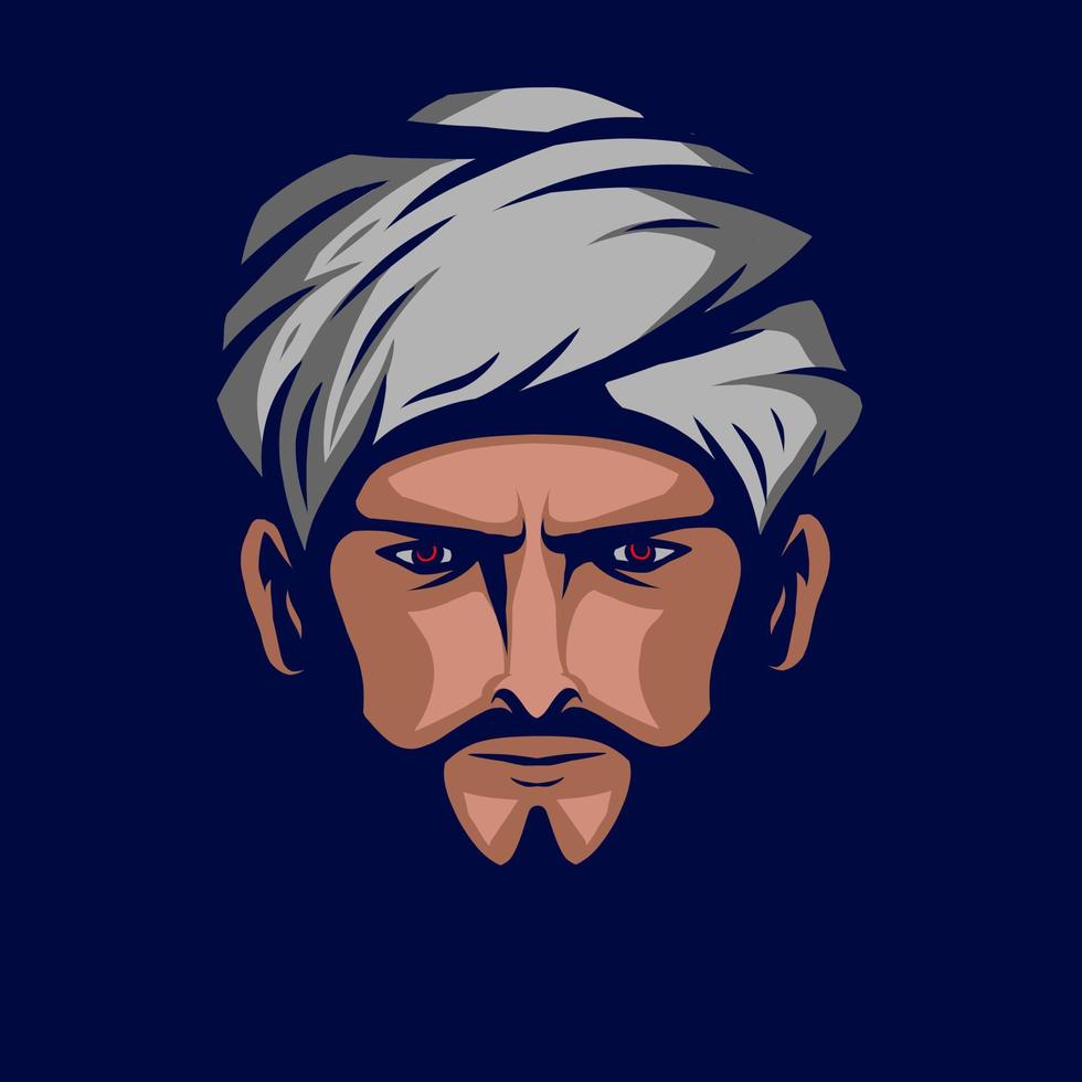 sultan arabischer könig logo vektorlinie neonkunst potrait buntes design mit dunklem hintergrund. abstrakte grafische Darstellung. isolierter schwarzer Hintergrund für T-Shirt vektor