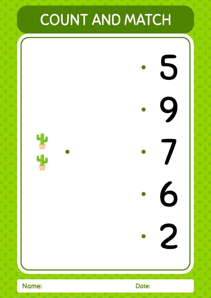 zählen und kombinieren spiel mit kaktus. arbeitsblatt für vorschulkinder, kinderaktivitätsblatt vektor