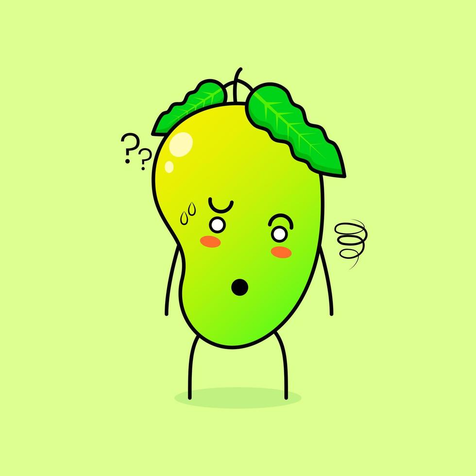 söt mangokaraktär med förvirrat uttryck. grönt och orange. lämplig för uttryckssymbol, logotyp, maskot vektor