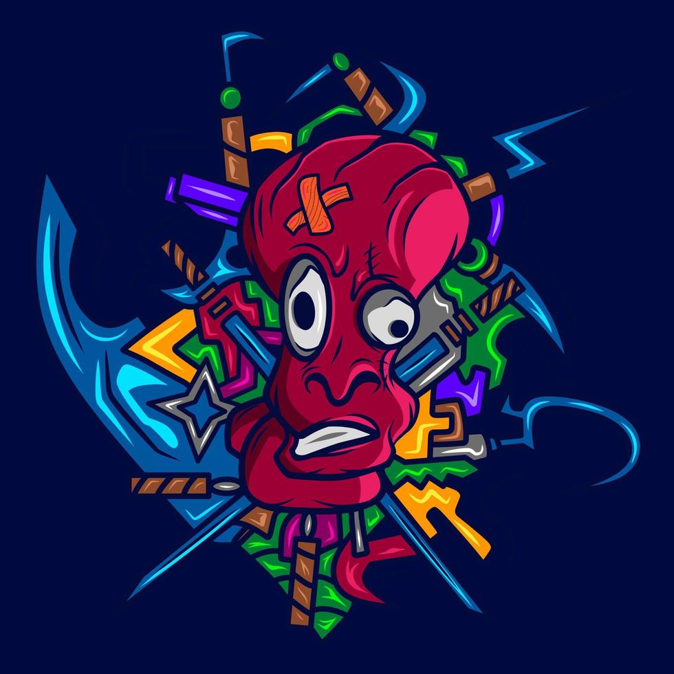 Doodle Graffiti Art Potrait Logo farbenfrohes Design mit dunklem Hintergrund. abstrakte Vektorillustration. isolierter schwarzer hintergrund für t-shirt, poster, kleidung, merch, bekleidung, abzeichendesign. vektor