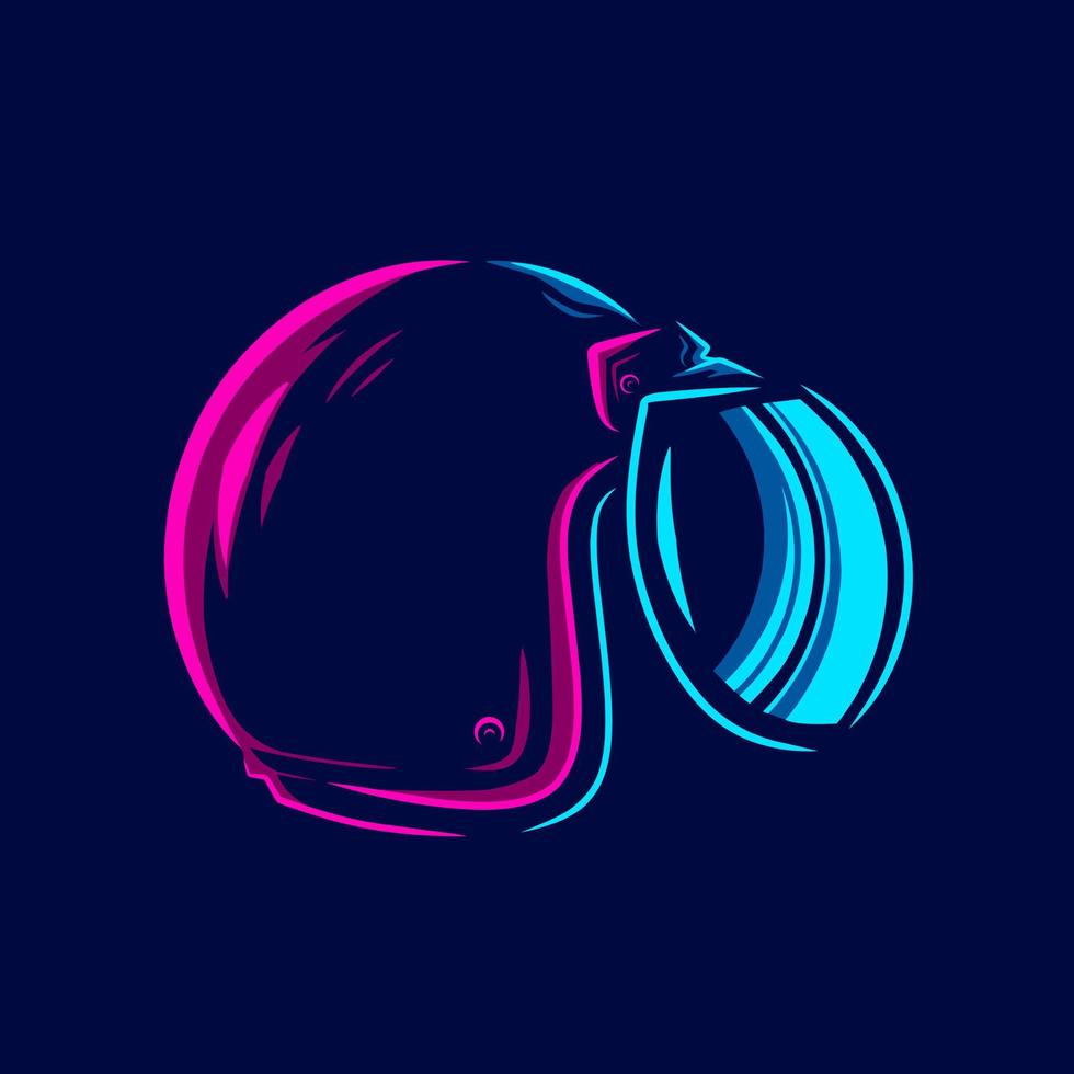 retro helm vintage halbes gesicht abenteuer linie neonkunst potrait logo farbenfrohes design mit dunklem hintergrund. abstrakte vektorillustration. lokalisierter schwarzer hintergrund für t-shirt, plakat, kleidung, merch vektor