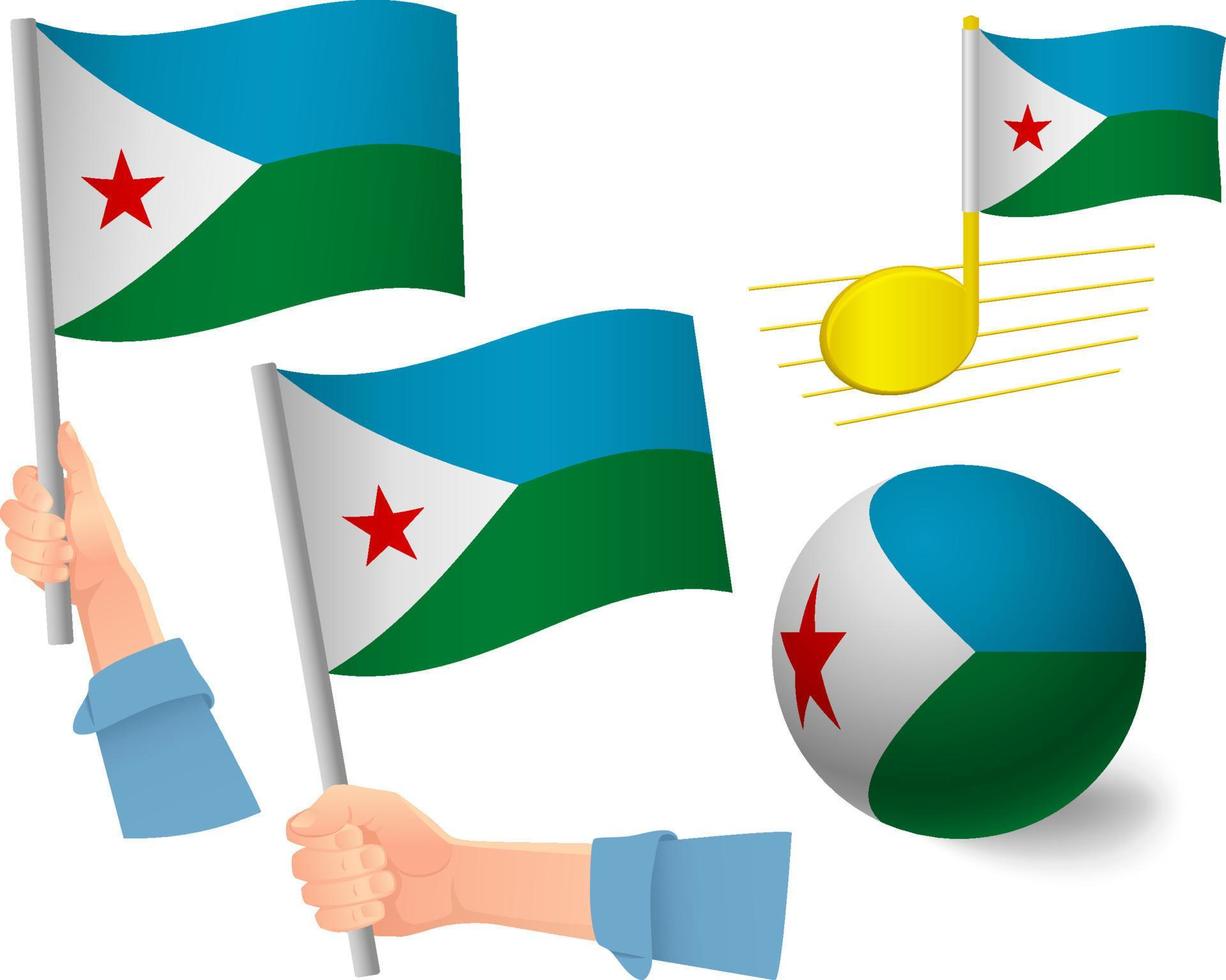 djibouti flagga ikonuppsättning vektor