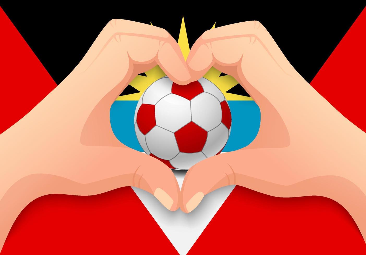 antigua och barbuda fotboll och hand hjärta form vektor