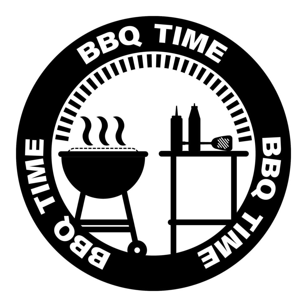 Logo-Set für Grill. Sommerurlaub, Picknick in der Natur oder im Garten. Vektor auf weißem und sandigem Hintergrund