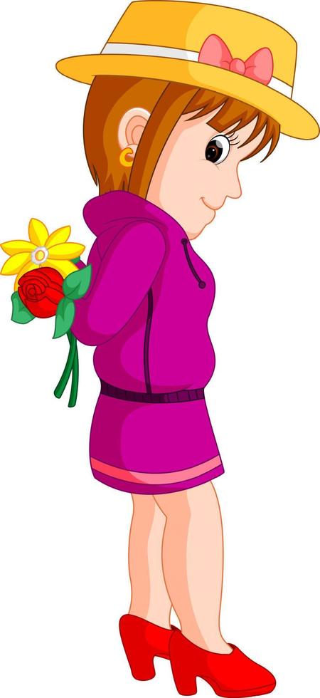 tecknad film av en flicka med en blomma vektor