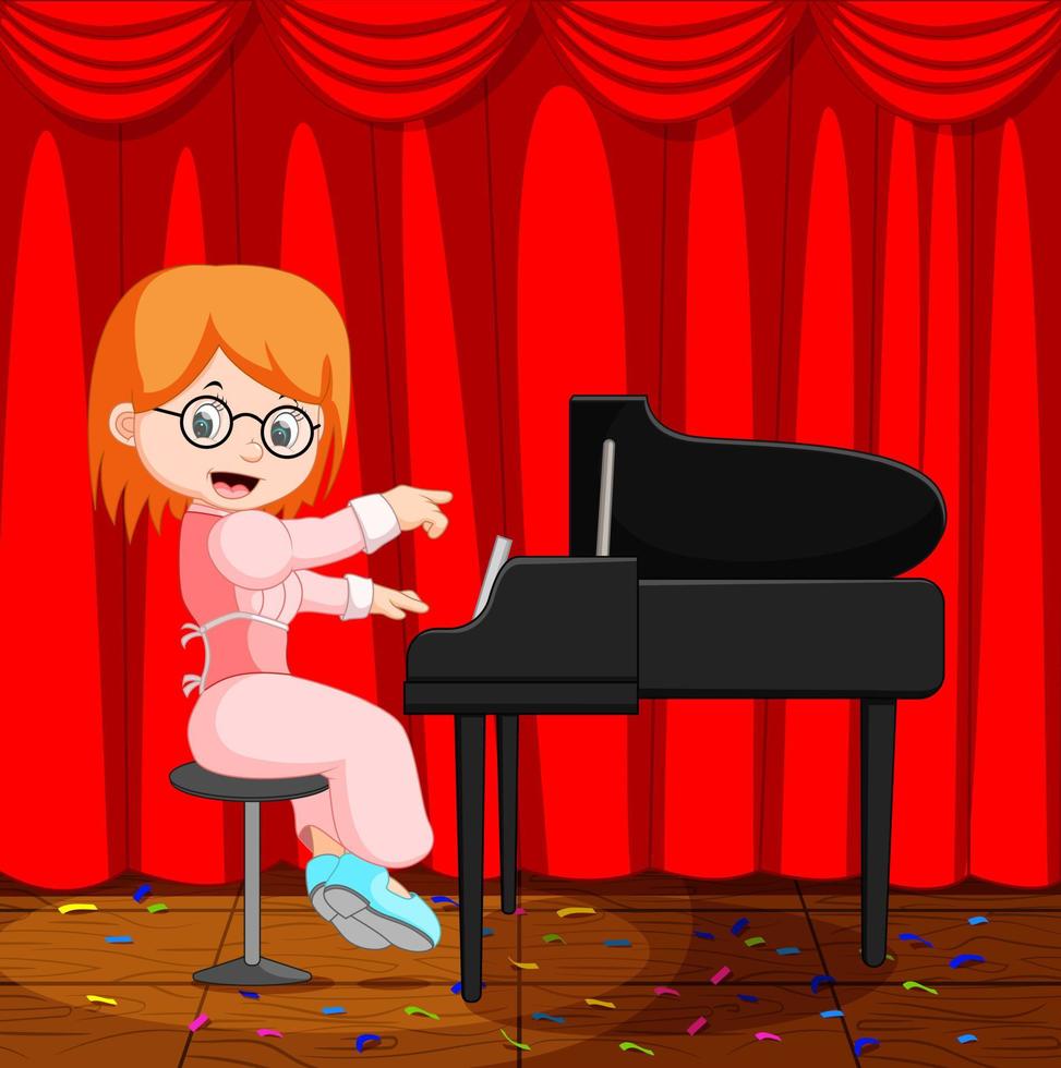 söt liten flicka tecknad spelar piano vektor