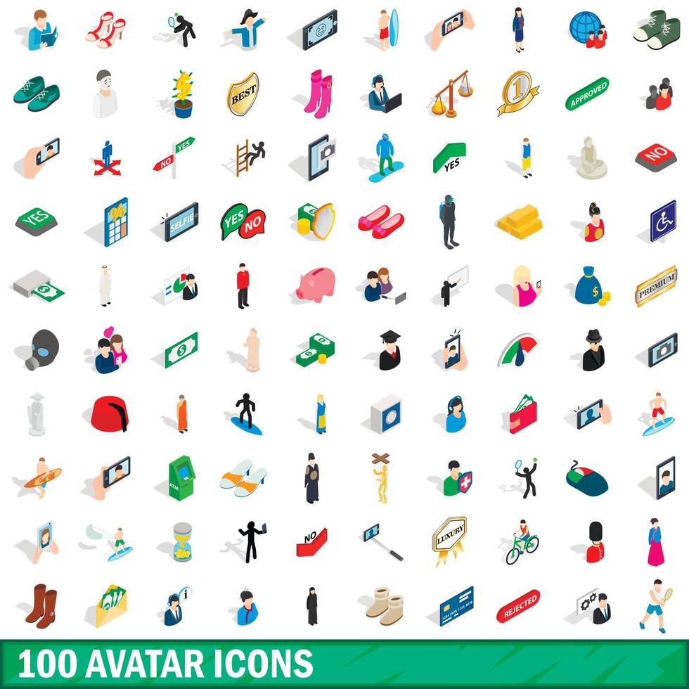100 avatarikoner set, isometrisk 3d-stil vektor