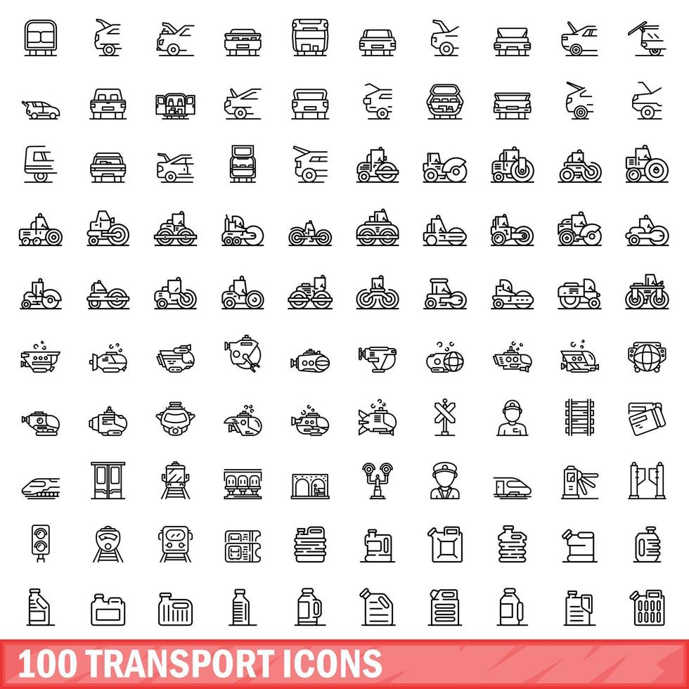 100 Transportsymbole gesetzt, Umrissstil vektor