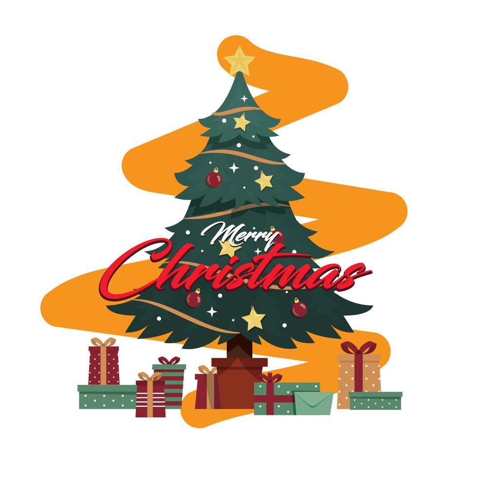 geschmückter weihnachtsbaum mit stern, lichtern, kugeln und lampen. vektor