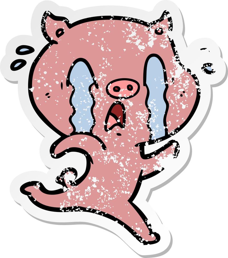 beunruhigter Aufkleber eines weinenden Schwein-Cartoons vektor