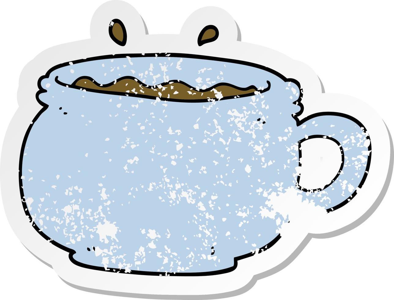 nödställda klistermärke av en tecknad varm kopp kaffe vektor