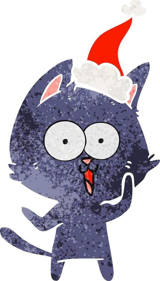 lustiger Retro-Cartoon einer Katze mit Weihnachtsmütze vektor