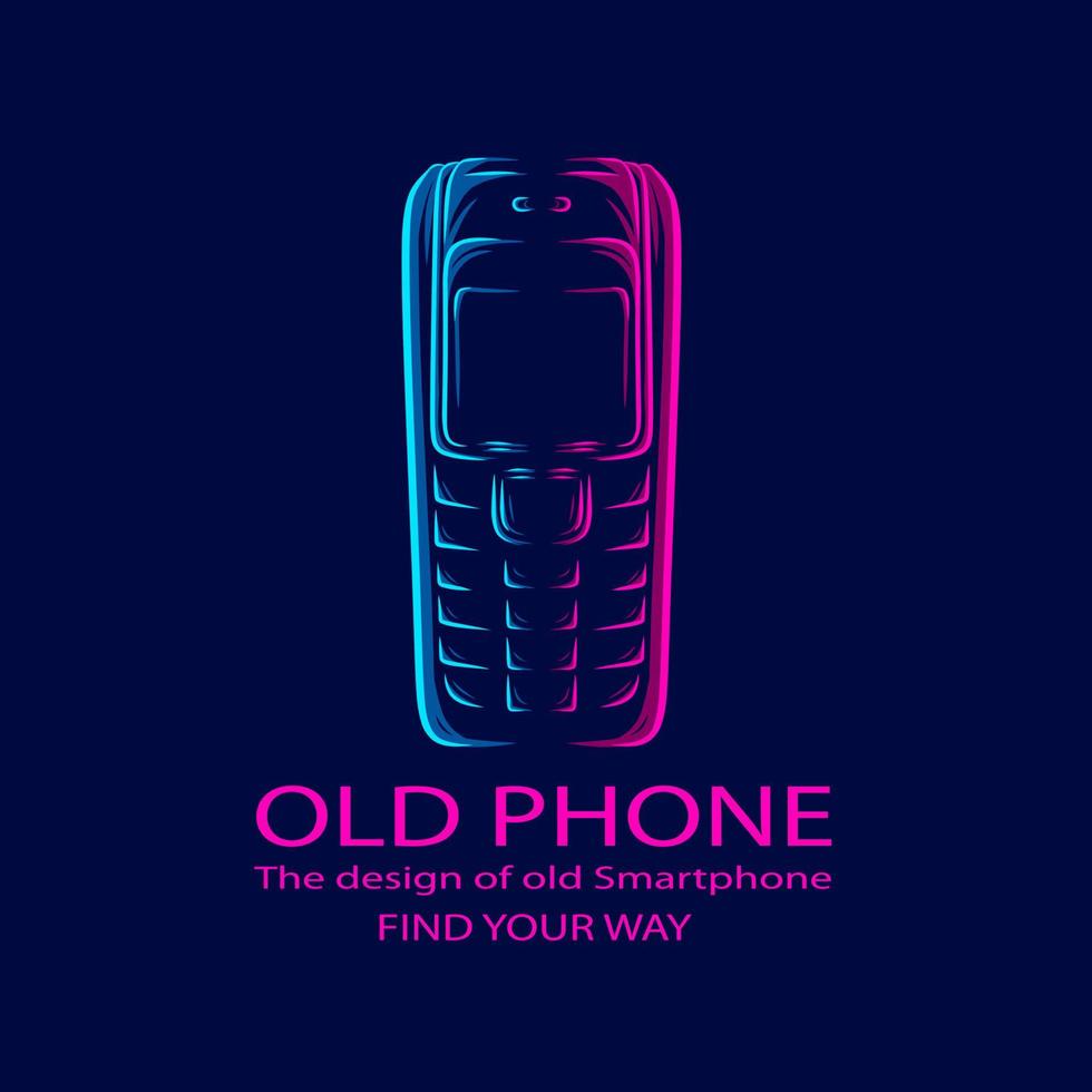 gammal telefon mobil cell smartphone logotyp linje popkonst potrait färgglad design med mörk bakgrund vektor