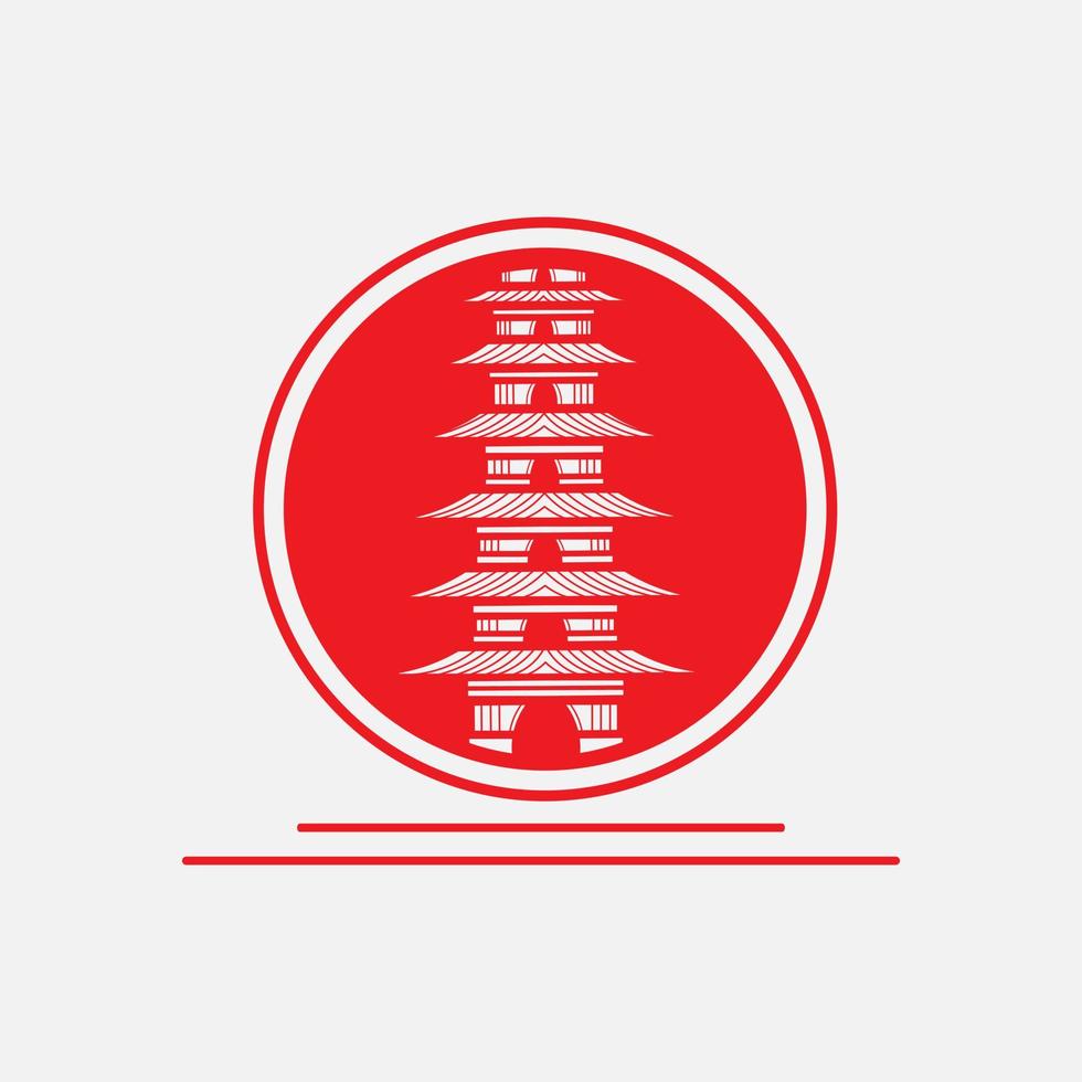 Japanische Pagode Vektor Silhouette Linie Pop Art Potrait Logo farbenfrohes Design. abstrakte Vektorillustration. isolierter schwarzer hintergrund für t-shirt, poster, kleidung.
