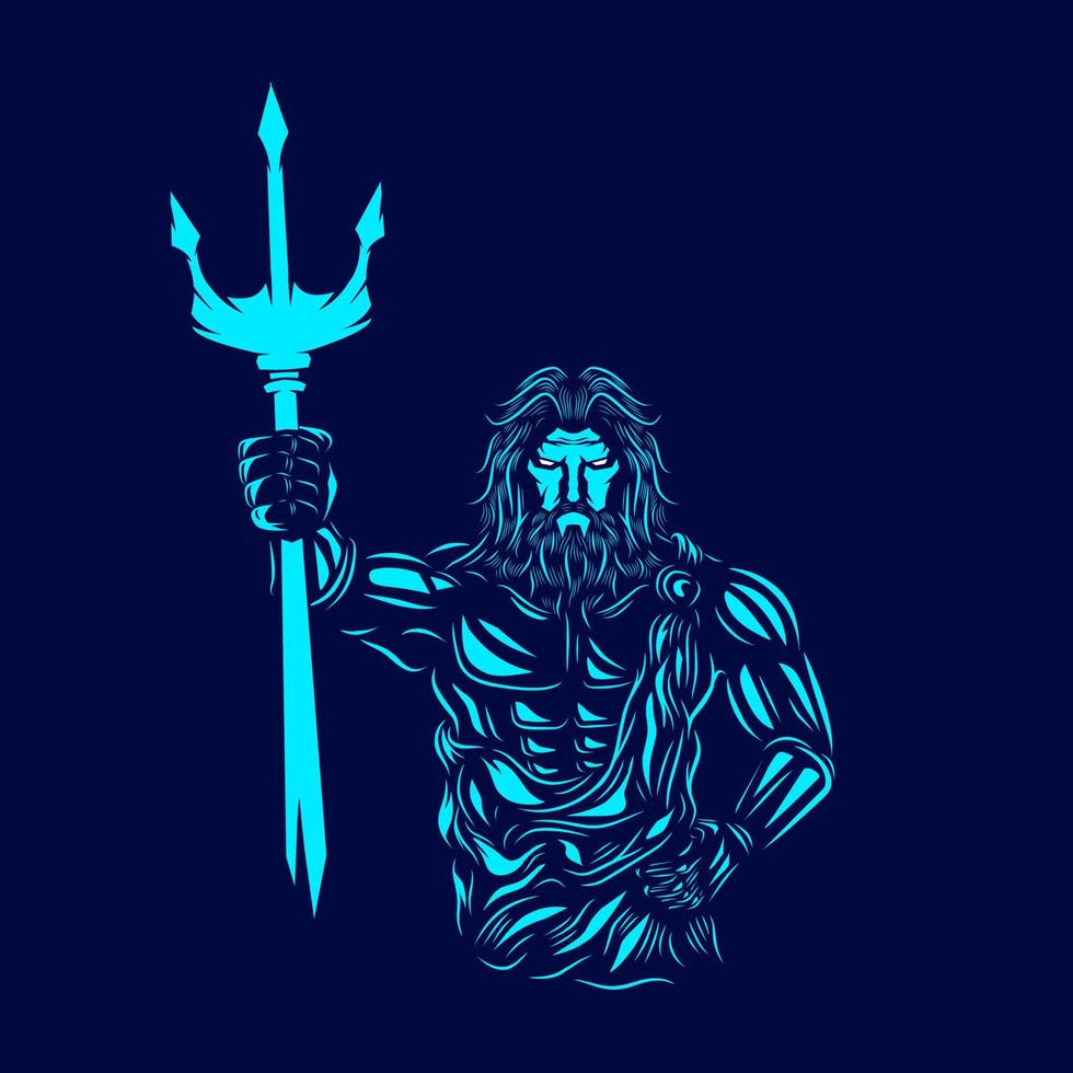 poseidon mythology logotyp linje popkonst porträtt gud färgstark design med mörk bakgrund. abstrakt vektor illustration.