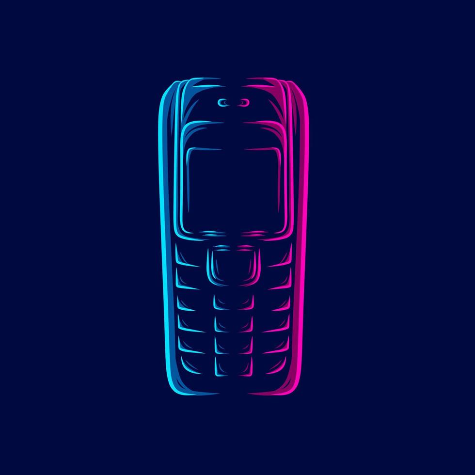 gammal telefon mobil cell smartphone logotyp linje popkonst potrait färgglad design med mörk bakgrund vektor