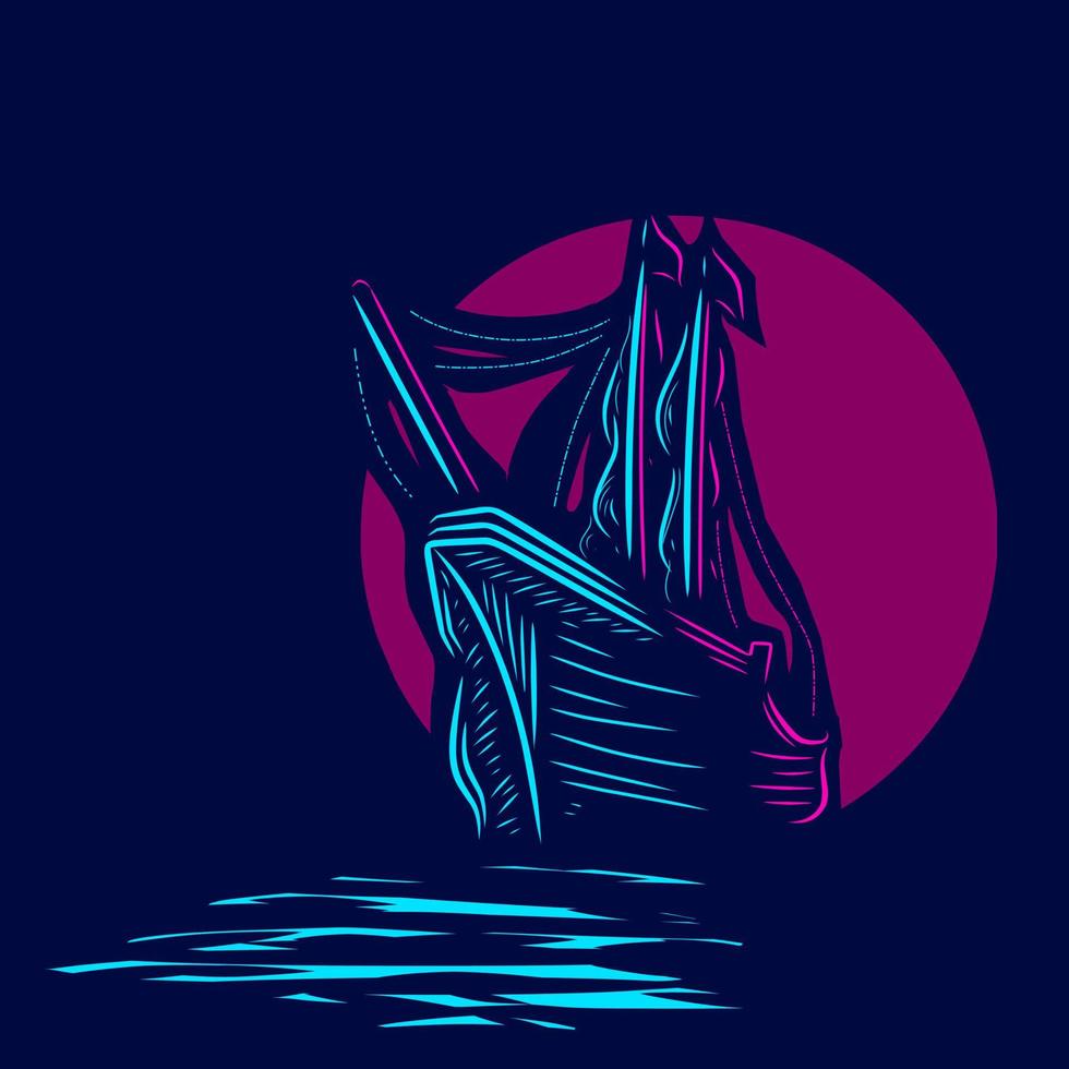Schiff Boot Piraten Linie Pop Art Potrait Logo farbenfrohes Design mit dunklem Hintergrund. abstrakte Vektorillustration. isolierter schwarzer hintergrund für t-shirt, poster, kleidung. vektor
