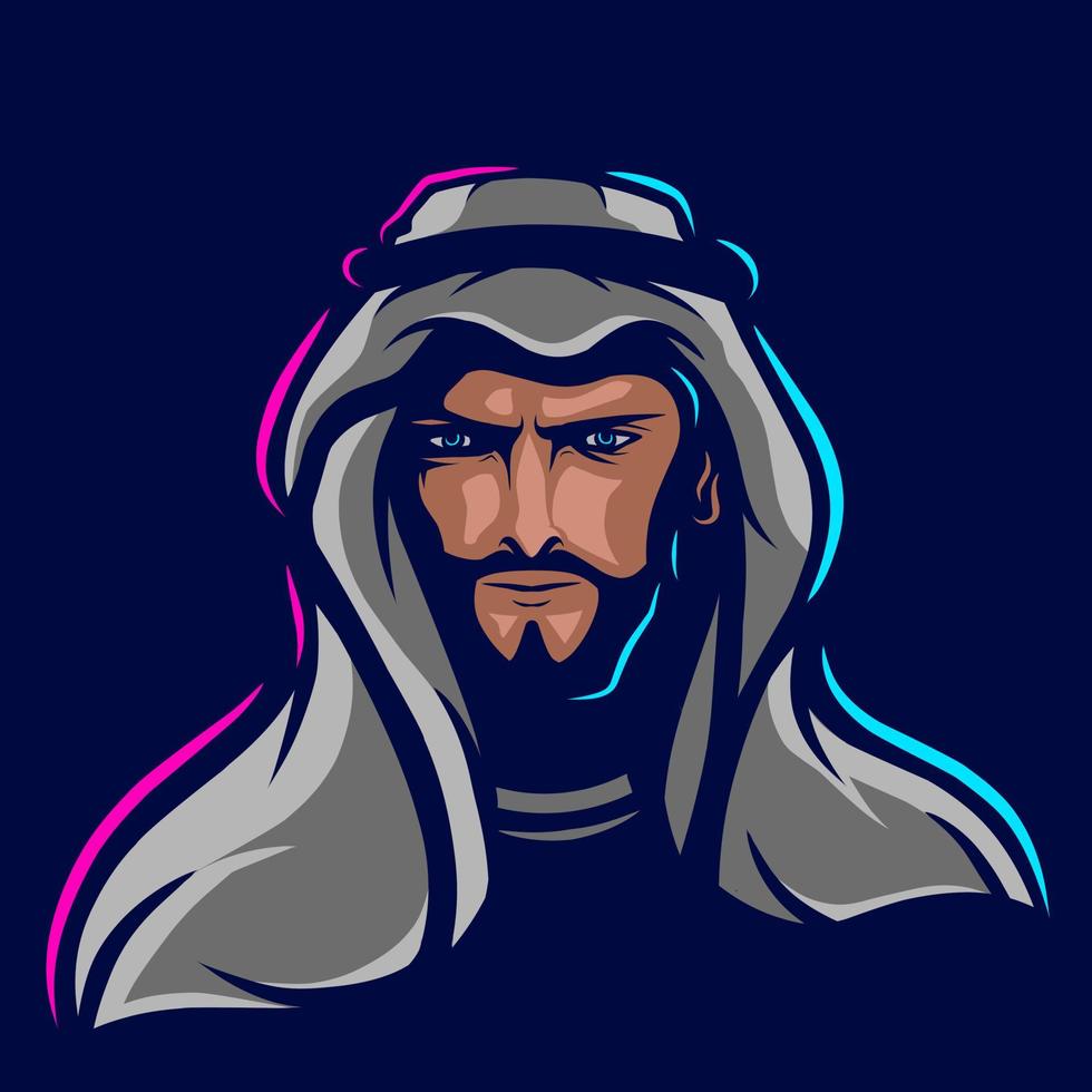 arabisk man logotyp vektor linje neon konst potrait färgglad design med mörk bakgrund. abstrakt grafisk illustration. isolerade svart bakgrund för t-shirt