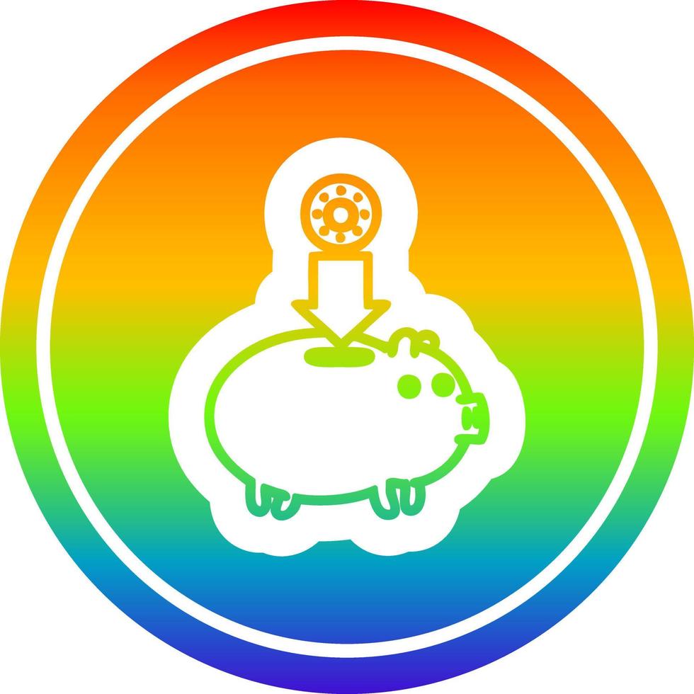 Sparschwein kreisförmig im Regenbogenspektrum vektor