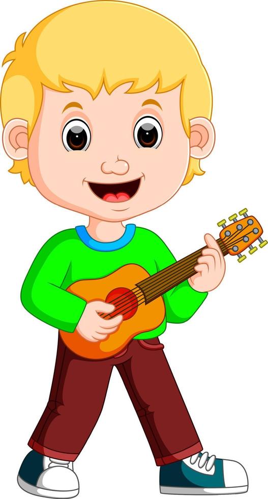 Cartoon des kleinen Jungen, der Gitarre spielt vektor