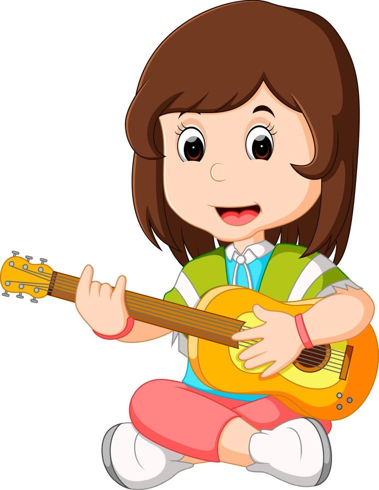 illustration av en flicka som spelar gitarr vektor