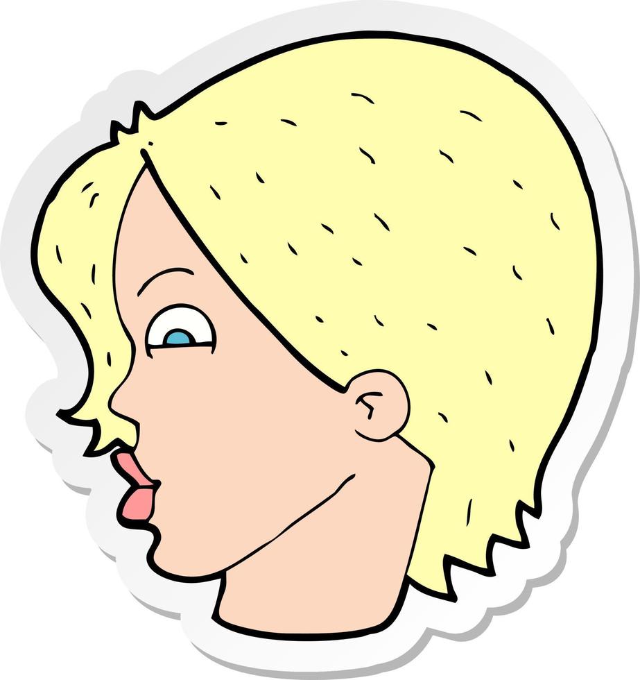 klistermärke av ett tecknat kvinnligt ansikte vektor